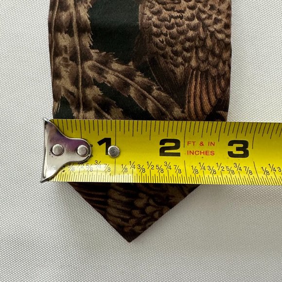 Vintage Daniel Adam Slim Narrow Tie Dark Brown Green Bird Picture Pattern Fancy - Picture 5 of 5
